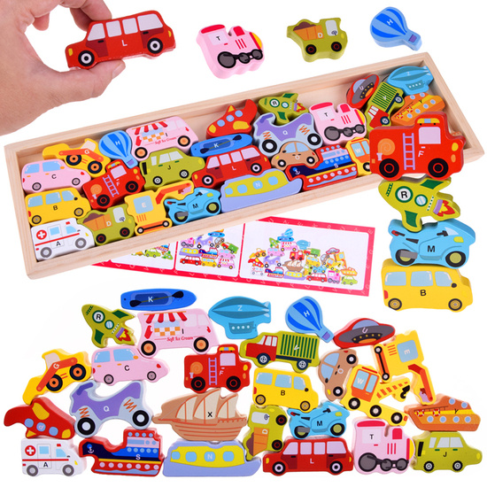 Large set of VEHICLES 27 pieces alphabet letters Wooden puzzle ZA4747