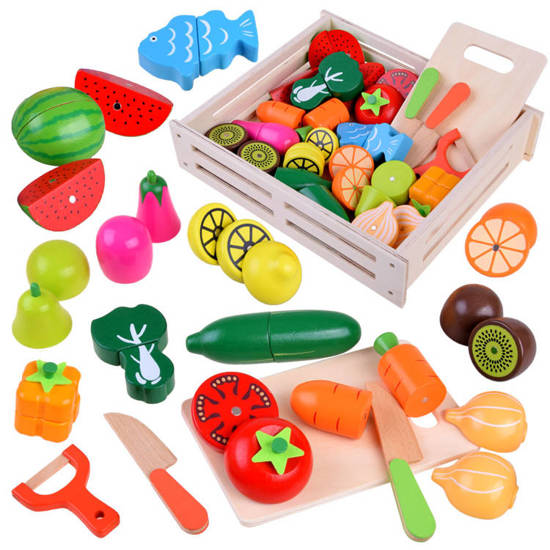 Large set of WOODEN VEGETABLES FRUIT magnetic cutting box ZA4121