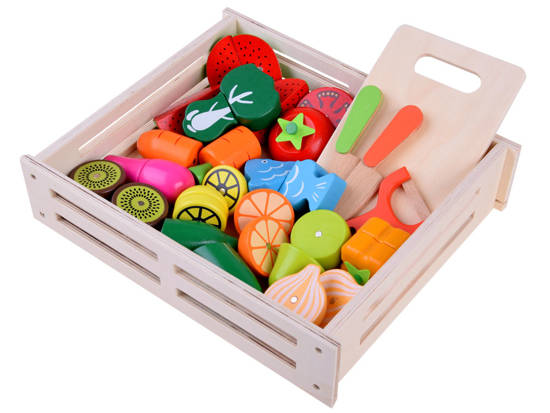 Large set of WOODEN VEGETABLES FRUIT magnetic cutting box ZA4121