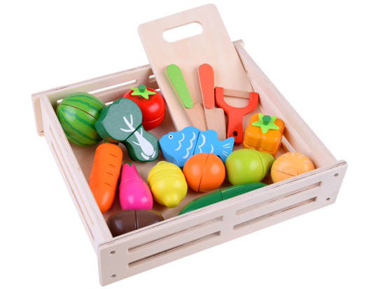 Large set of WOODEN VEGETABLES FRUIT magnetic cutting box ZA4121