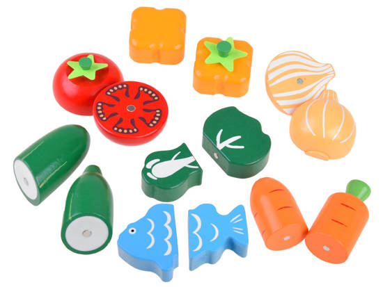 Large set of WOODEN VEGETABLES FRUIT magnetic cutting box ZA4121