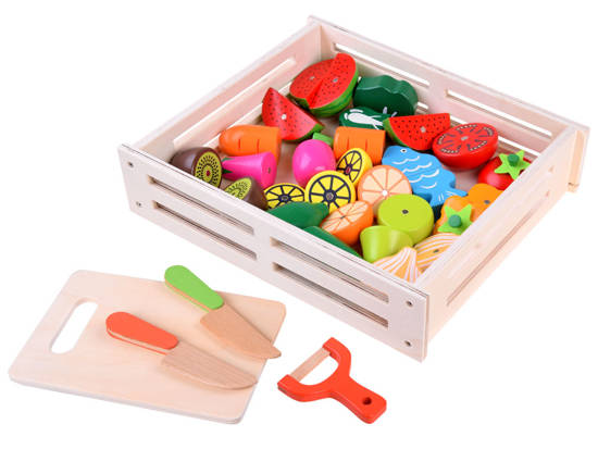 Large set of WOODEN VEGETABLES FRUIT magnetic cutting box ZA4121