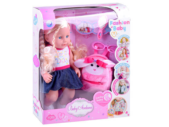 Lovely doll with braids + backpack glasses ZA3890