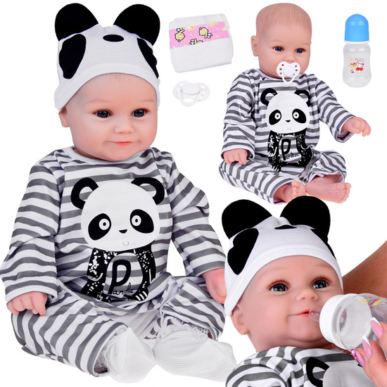 Lovely soft Boy Doll 45cm lifelike dressed in Panda overalls ZA5358