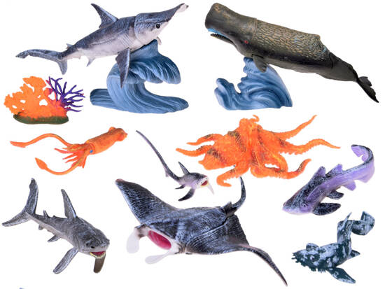 MARINE ANIMALS SERIES Set of figures: manta ray, whale, squid, catfish ZA5173