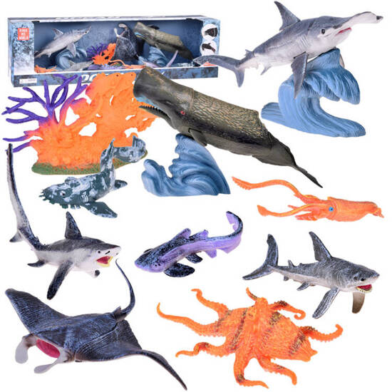 MARINE ANIMALS SERIES Set of figures: manta ray, whale, squid, catfish ZA5173