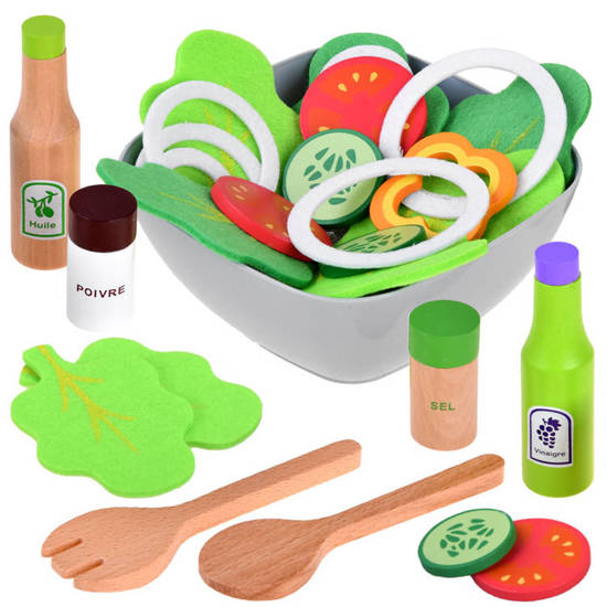 "Make a Salad" Set Green Salad Bowl Wooden Vegetables ZA4194