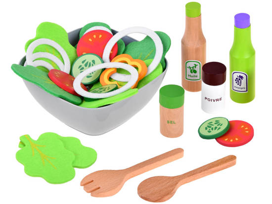 "Make a Salad" Set Green Salad Bowl Wooden Vegetables ZA4194