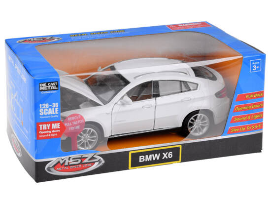 Metal car BMW X6 model scale 1:32 white SUV light sound ZA4606