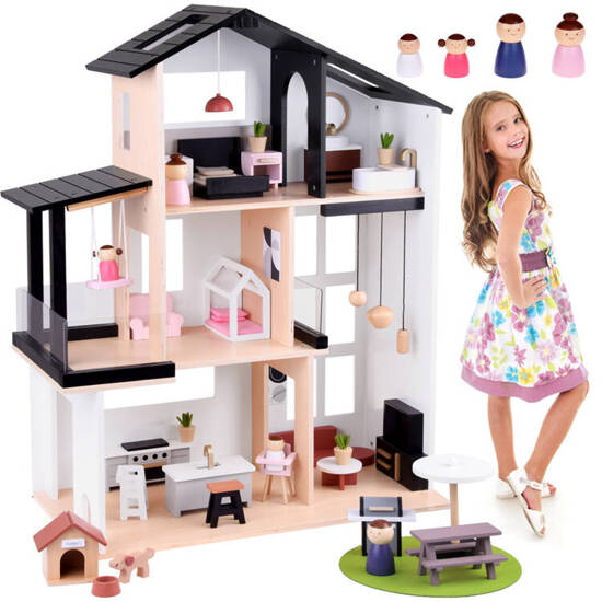 Modern Wooden Dollhouse in LOFT Style + dolls furniture ZA5073