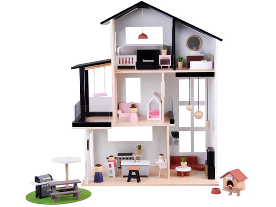 Modern Wooden Dollhouse in LOFT Style + dolls furniture ZA5073