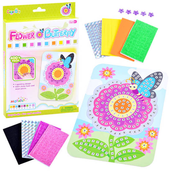 Mosaic cut-out flower with a butterfly sticker ZA3273