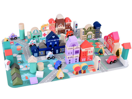 Pastel Set Wooden Blocks Town + Puzzle Mat 115 pcs ZA5373