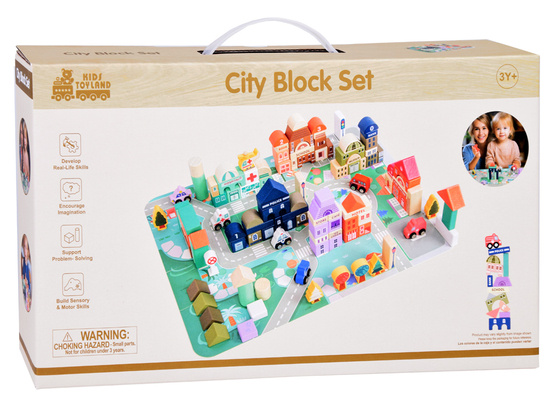 Pastel Set Wooden Blocks Town + Puzzle Mat 115 pcs ZA5373