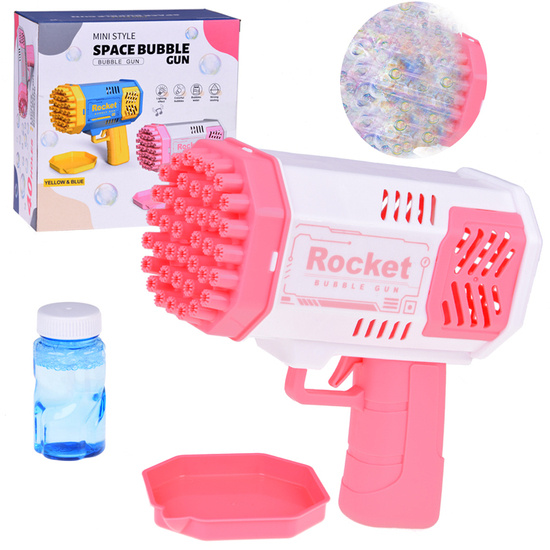 Pink bubble gun set, light + liquid for children ZA4976 RO