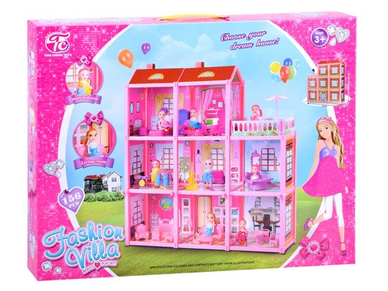 Pink house Large house + doll and furniture. Doll villa ZA3075