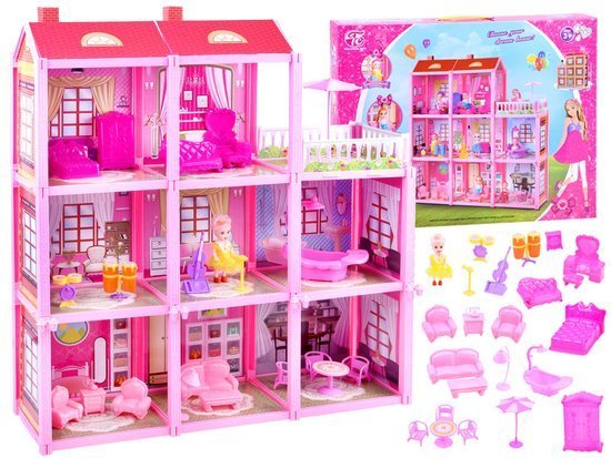 Pink house Large house + doll and furniture. Doll villa ZA3075