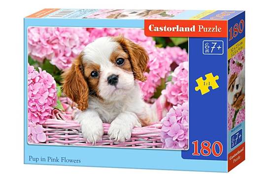 Puzzle 180 pieces Pup in Pink Flowers