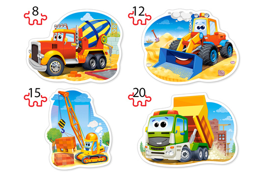 Puzzle 4in1 8,12,15,20-piece Construction Vehicles