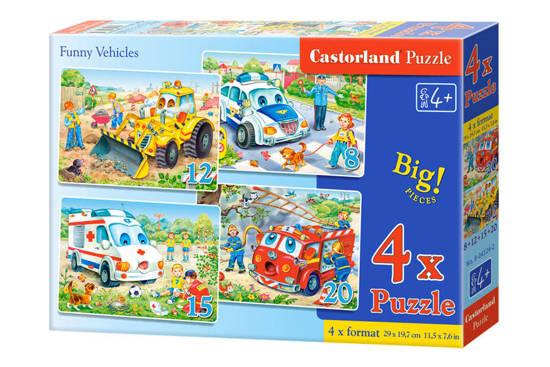 Puzzle 4in1 8,12,15,20-piece Funny Vehicles