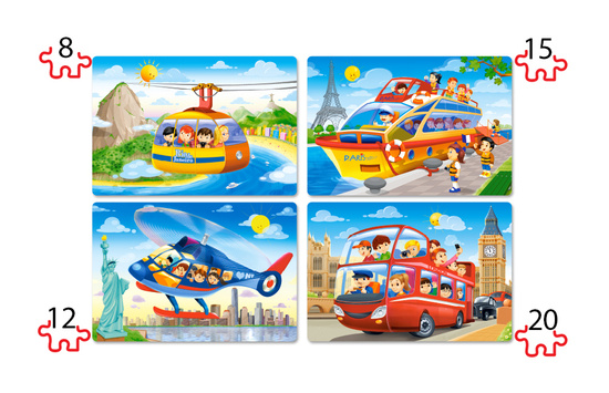 Puzzle 4in1 8,12,15,20-pieces Travel the World