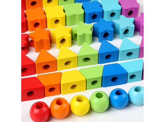 Rainbow beads wooden blocks for threading 39 pieces ZA4690