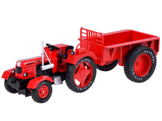 Red Metal Tractor with Trailer Swivel Rubber Wheels 1:18 ZA5202