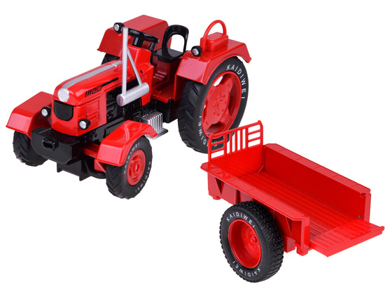 Red Metal Tractor with Trailer Swivel Rubber Wheels 1:18 ZA5202