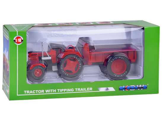 Red Metal Tractor with Trailer Swivel Rubber Wheels 1:18 ZA5202