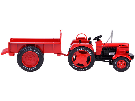 Red Metal Tractor with Trailer Swivel Rubber Wheels 1:18 ZA5202