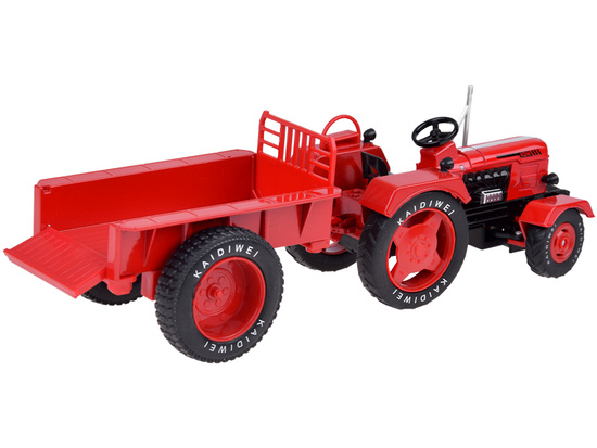 Red Metal Tractor with Trailer Swivel Rubber Wheels 1:18 ZA5202