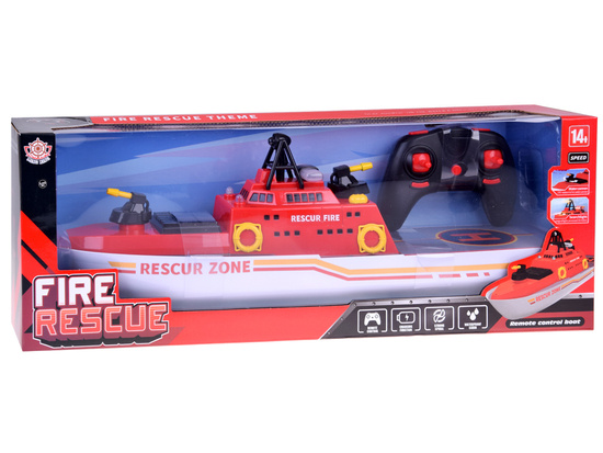 Remotely controlled large firefighting boat floats, shoots water, lights up RC0640