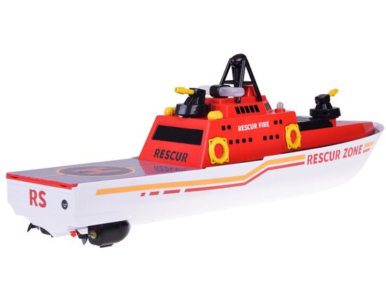 Remotely controlled large firefighting boat floats, shoots water, lights up RC0640