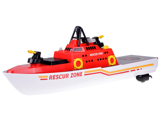 Remotely controlled large firefighting boat floats, shoots water, lights up RC0640