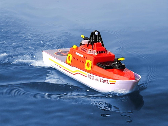 Remotely controlled large firefighting boat floats, shoots water, lights up RC0640