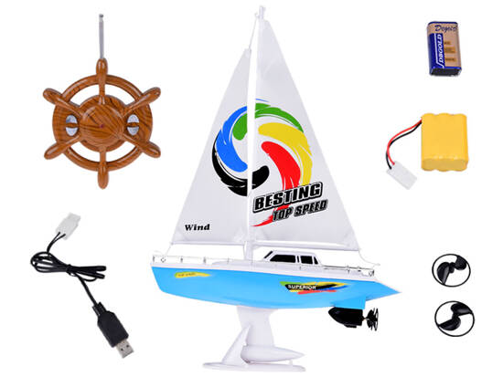 Remotely controlled sailing yacht Sailboat with remote control steering wheel RC0639