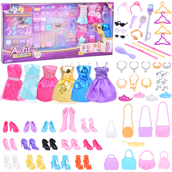 Rich set of Dresses Shoes Handbags Shiny accessories for doll ZA5417