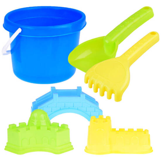 Set: Bucket + shovel, rake and molds. Sand toy ZA5077