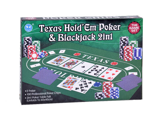 Set Card Game 2in1 Poker and BlackJack Chips + Cards + Board GR0706