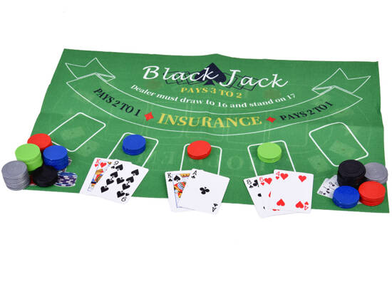 Set Card Game 2in1 Poker and BlackJack Chips + Cards + Board GR0706