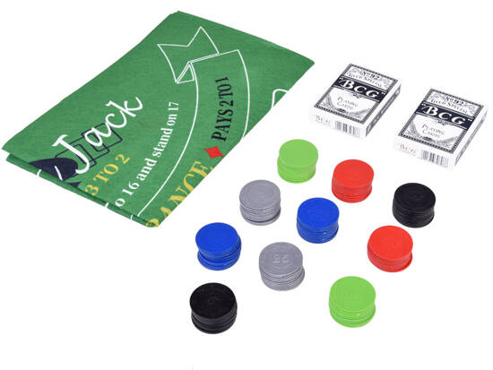 Set Card Game 2in1 Poker and BlackJack Chips + Cards + Board GR0706