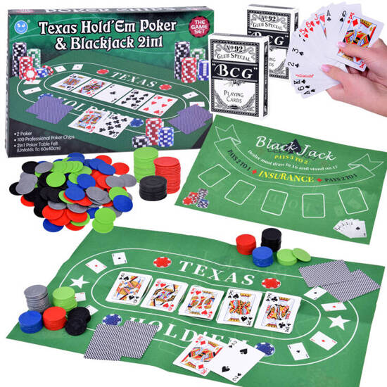 Set Card Game 2in1 Poker and BlackJack Chips + Cards + Board GR0706