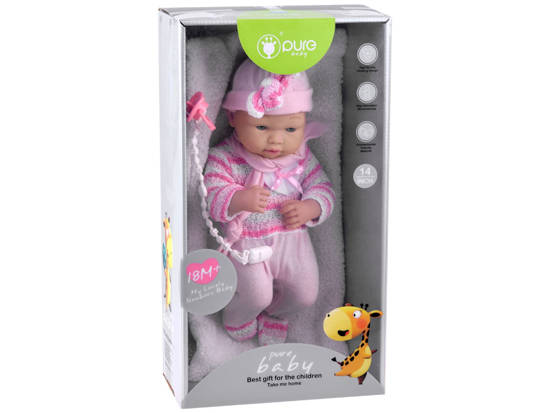 Set Pink BOBAS Girl Doll Pacifier on Chain + Blanket ZA4353