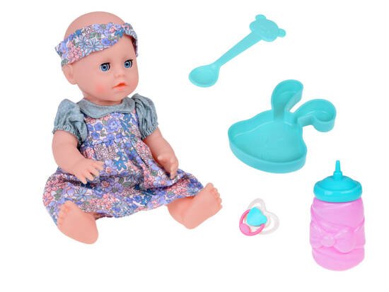 Set Rubber Baby Doll + accessories + drinks + pees + moves eyes ZA5154