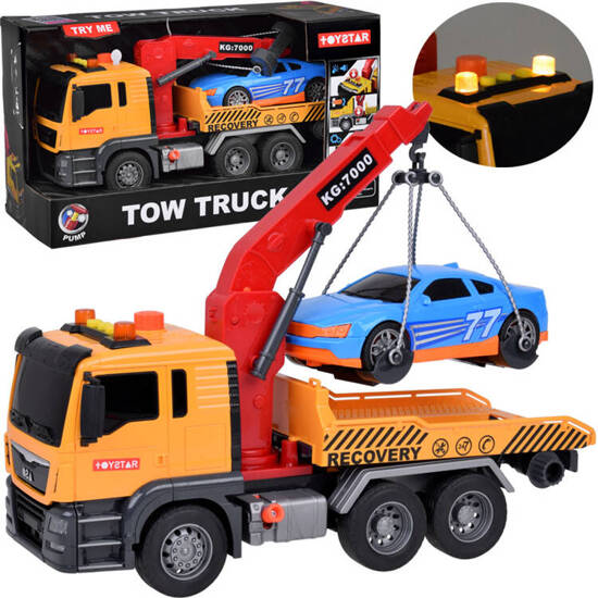 Set of Tow Truck + Car Light Sound SUPER mobile HDS crane ZA5408