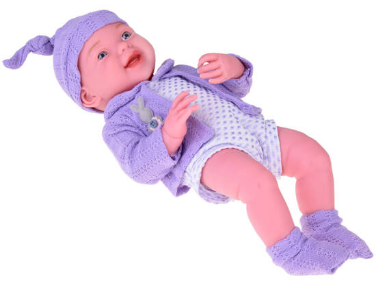 Smiling baby doll in purple sweater + hat 40 cm ZA5321