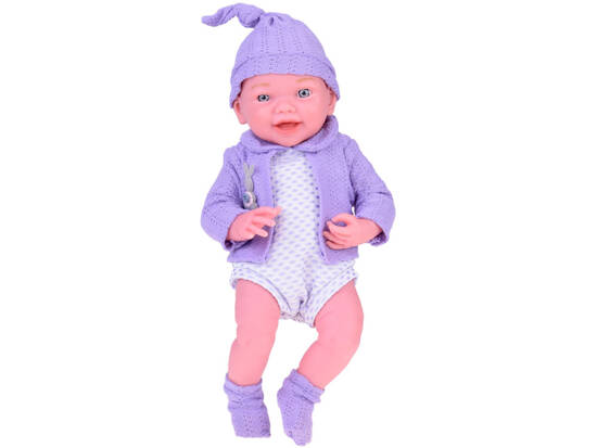 Smiling baby doll in purple sweater + hat 40 cm ZA5321