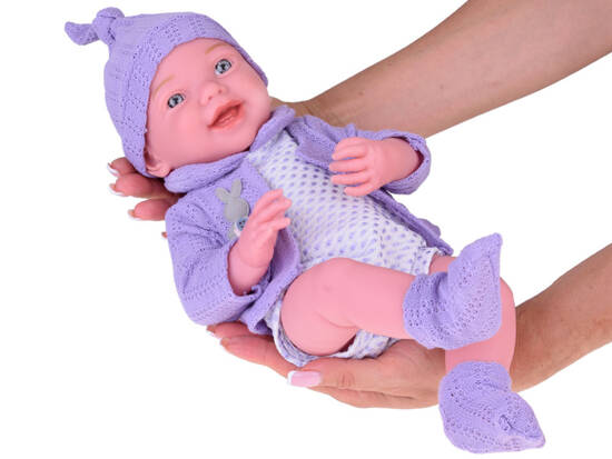 Smiling baby doll in purple sweater + hat 40 cm ZA5321