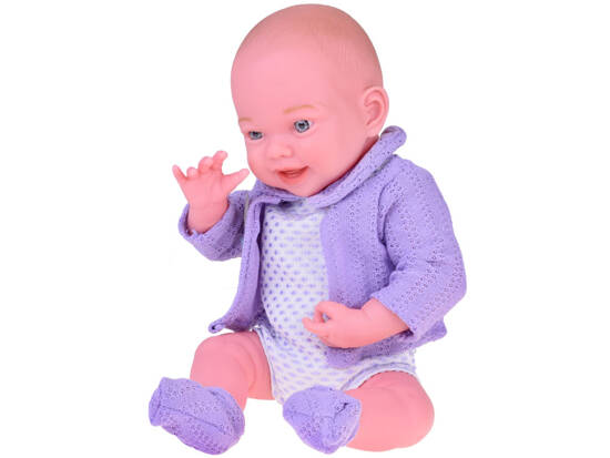 Smiling baby doll in purple sweater + hat 40 cm ZA5321