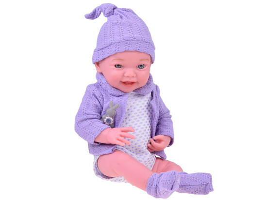 Smiling baby doll in purple sweater + hat 40 cm ZA5321